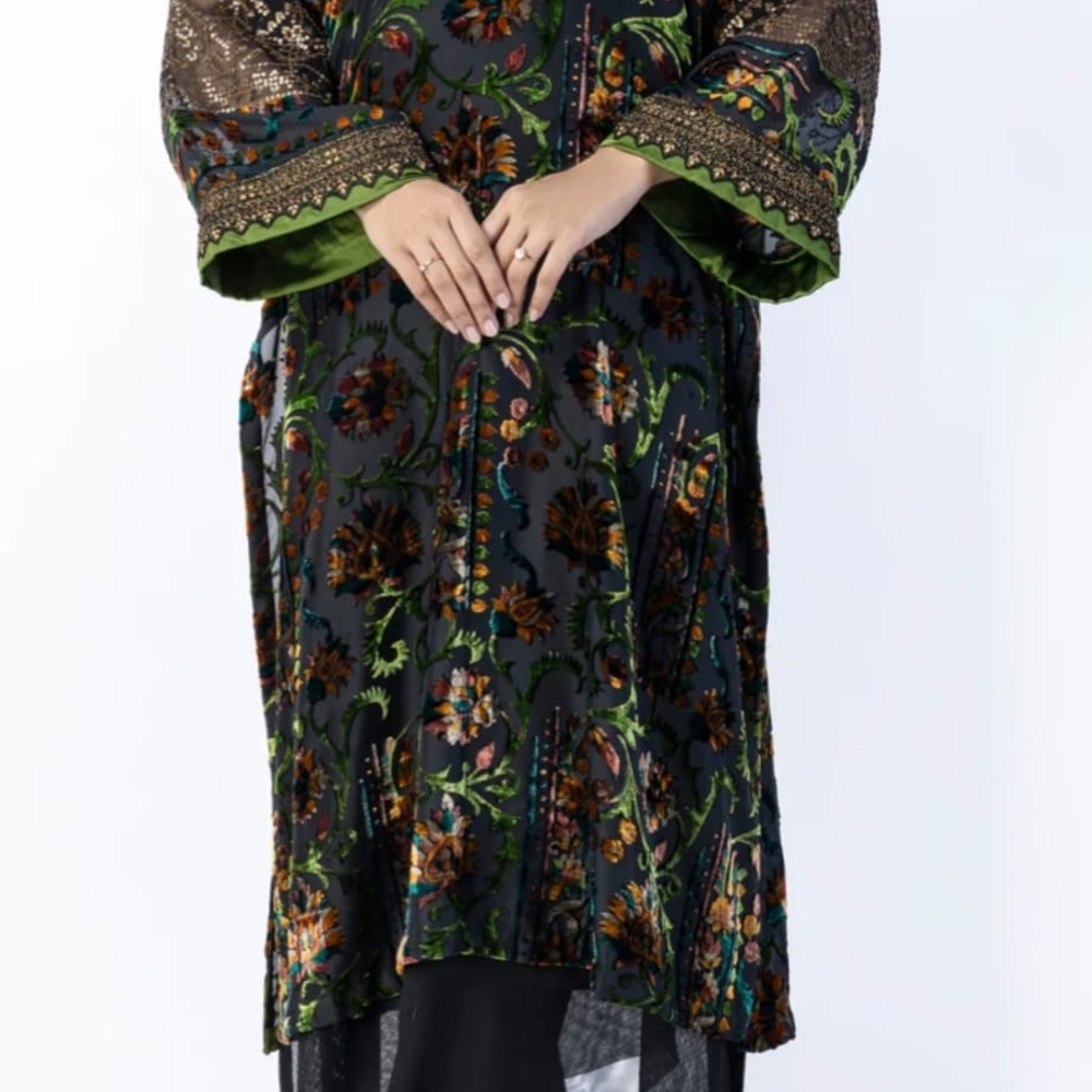 Floral Embroidered Dress with Green Accents